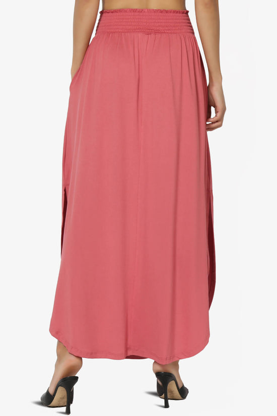 Load image into Gallery viewer, Alisah Smocked Waist Pocket Slit Maxi Skirt CRANBERRY_2
