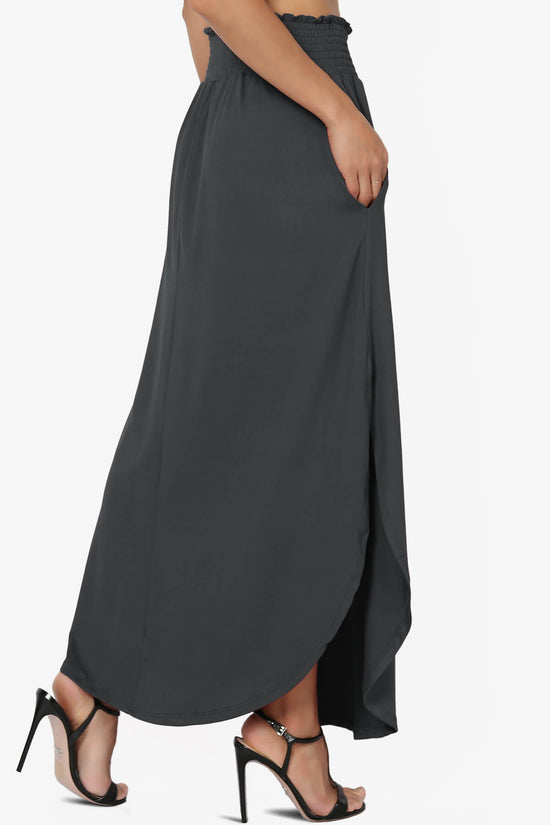 Smocked Waist Band Pocket Side Slit Curved Hem Long Maxi Skirt TheMogan
