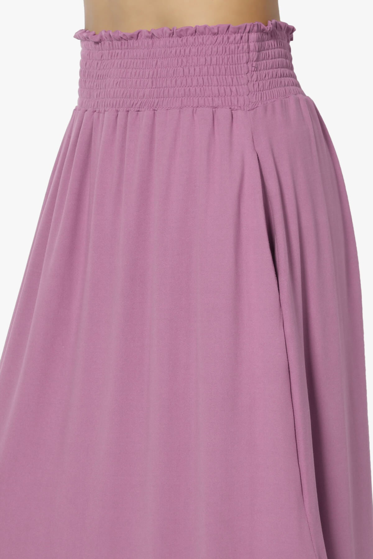 Alisah Smocked Waist Pocket Slit Maxi Skirt MAUVE_5