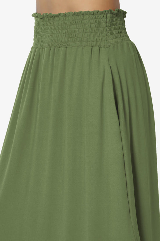 Alisah Smocked Waist Pocket Slit Maxi Skirt OLIVE_5