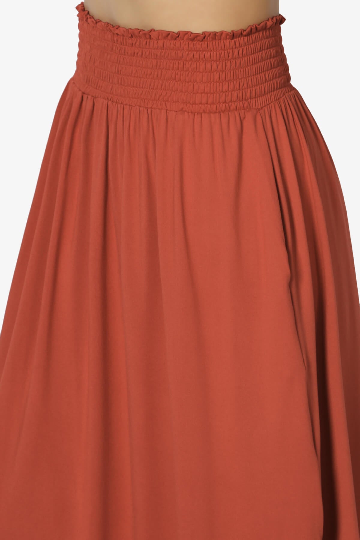 Alisah Smocked Waist Pocket Slit Maxi Skirt RUST_5