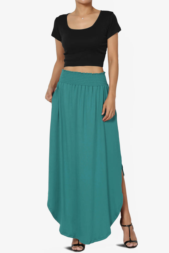 Alisah Smocked Waist Pocket Slit Maxi Skirt TEAL_6