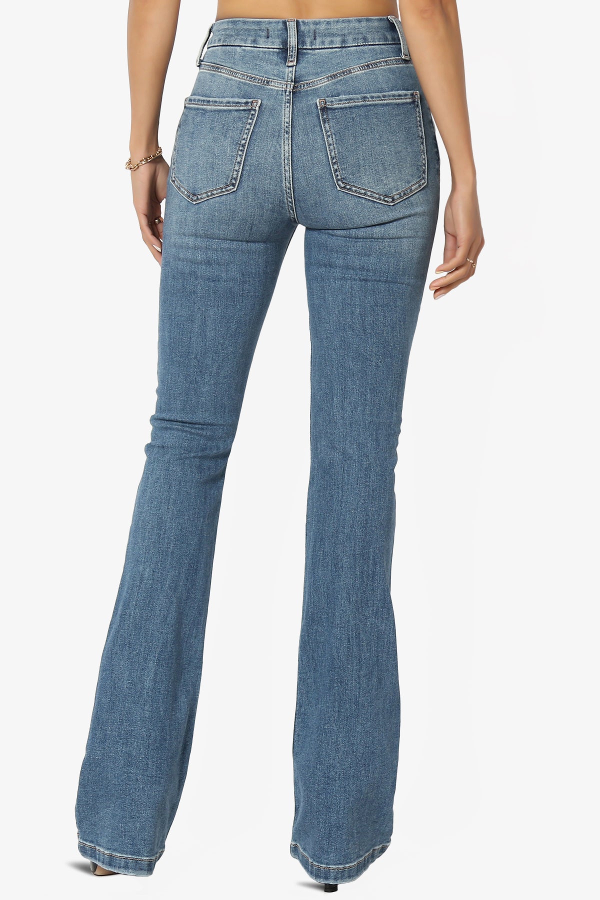 Vintage Distressed High Rise Stretch Cotton Denim Skinny Flare Jeans ...