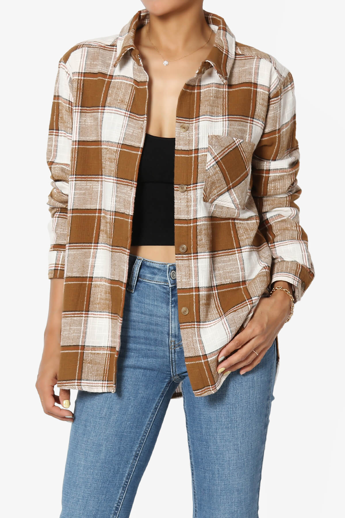 Load image into Gallery viewer, Allegra Plaid Flannel Button Down Shirt CAMEL_1
