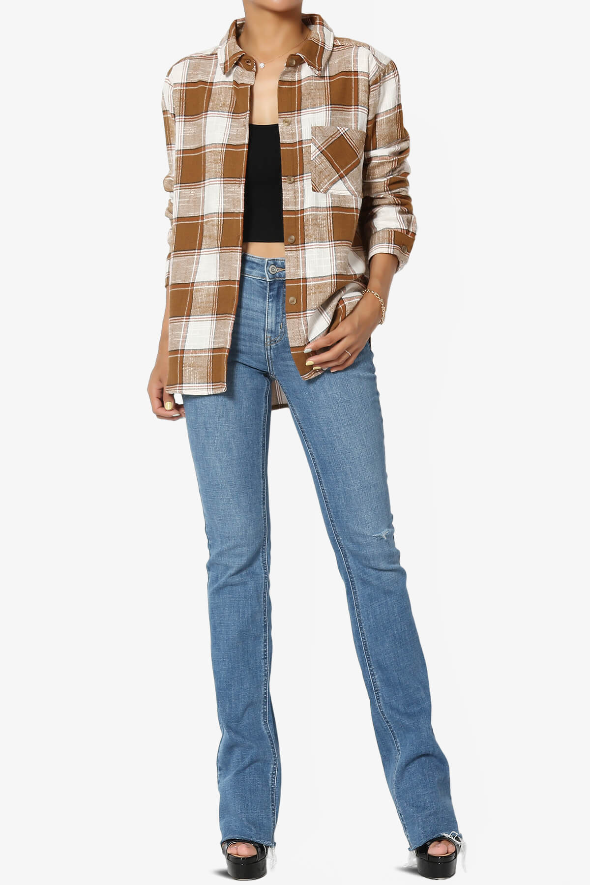 Load image into Gallery viewer, Allegra Plaid Flannel Button Down Shirt CAMEL_6
