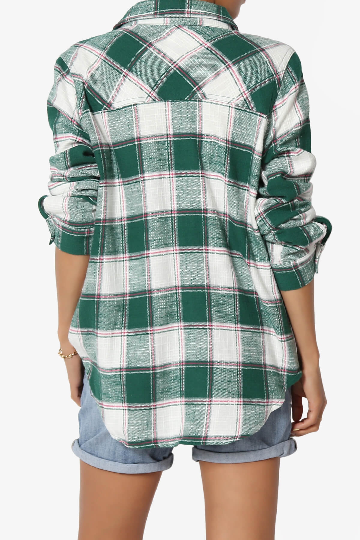 Allegra Plaid Flannel Button Down Shirt DARK GREEN_2