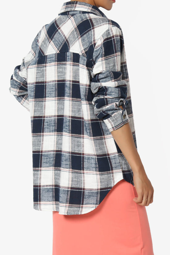 Load image into Gallery viewer, Allegra Plaid Flannel Button Down Shirt NAVY_4
