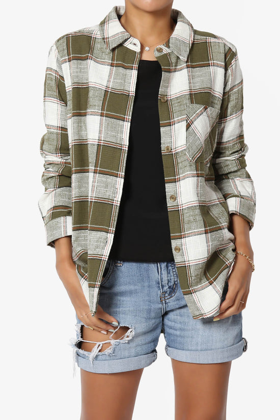 Load image into Gallery viewer, Allegra Plaid Flannel Button Down Shirt OLIVE_1
