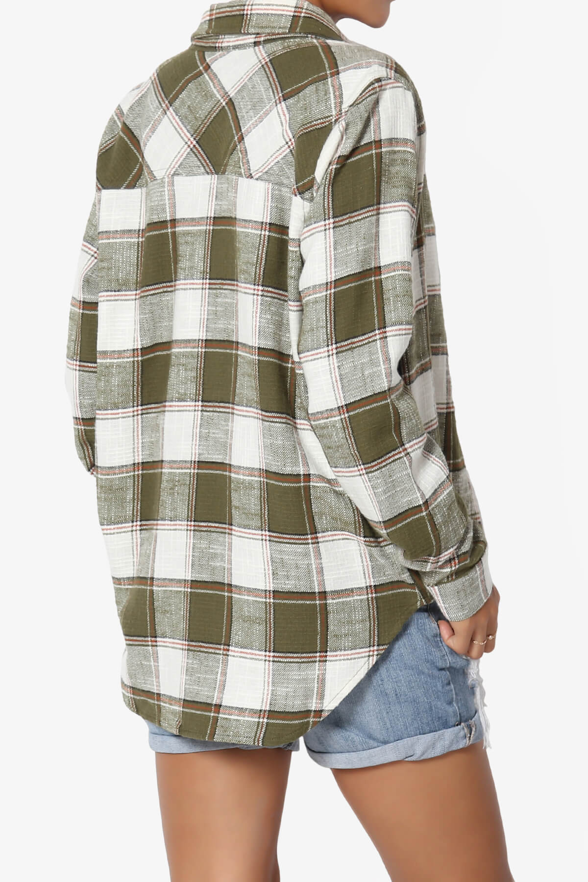 Allegra Plaid Flannel Button Down Shirt OLIVE_4