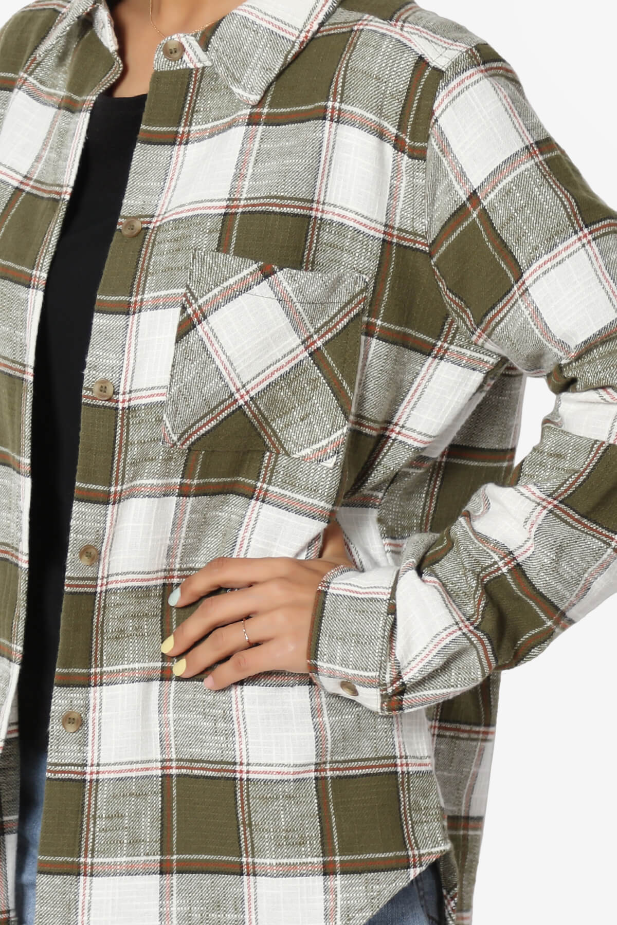 Allegra Plaid Flannel Button Down Shirt OLIVE_5