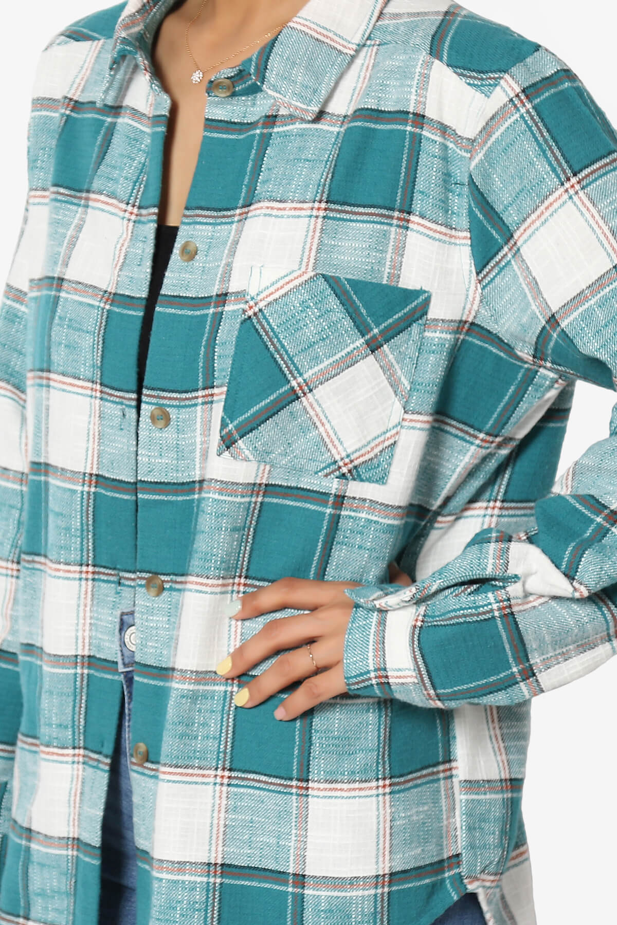 Allegra Plaid Flannel Button Down Shirt TEAL_5