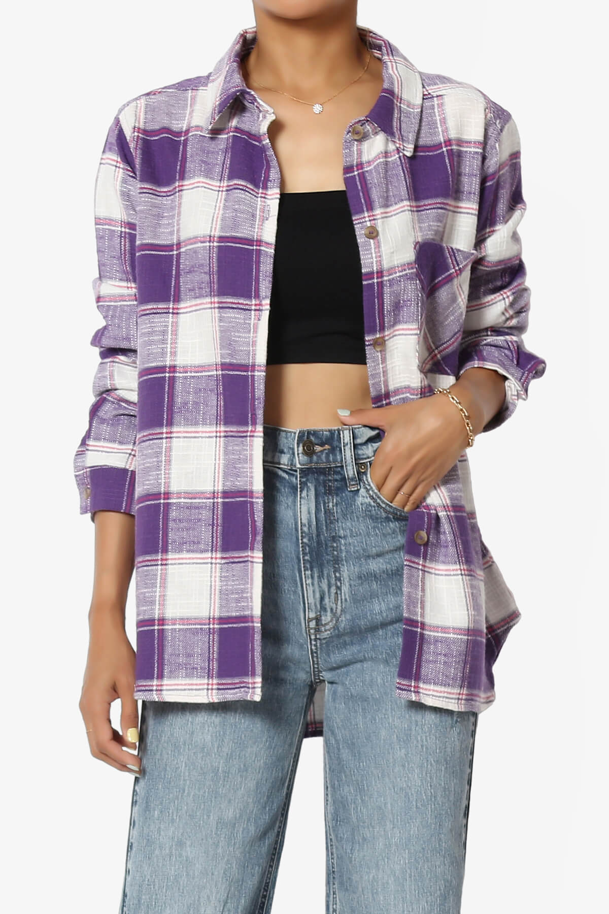 Load image into Gallery viewer, Allegra Plaid Flannel Button Down Shirt VIOLET_1
