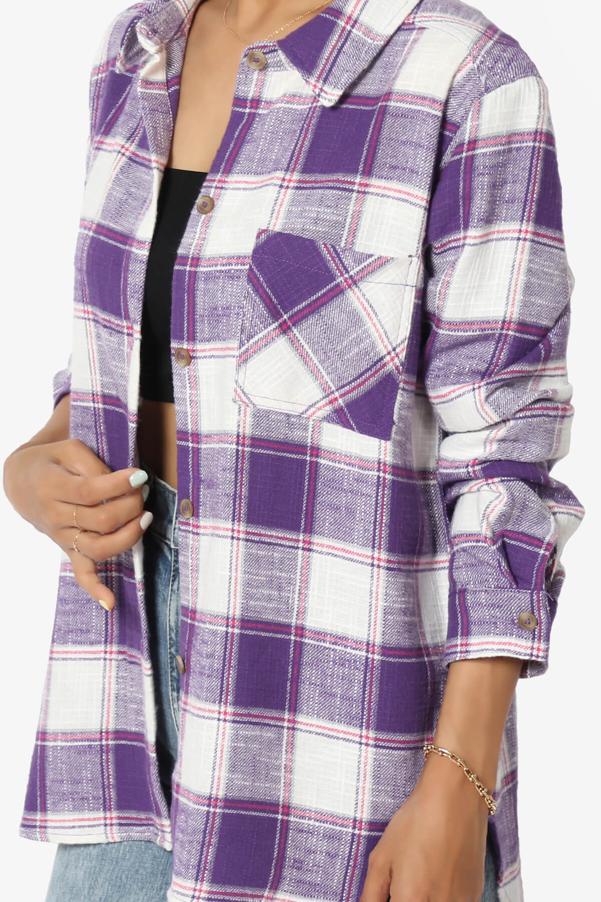 Load image into Gallery viewer, Allegra Plaid Flannel Button Down Shirt VIOLET_5
