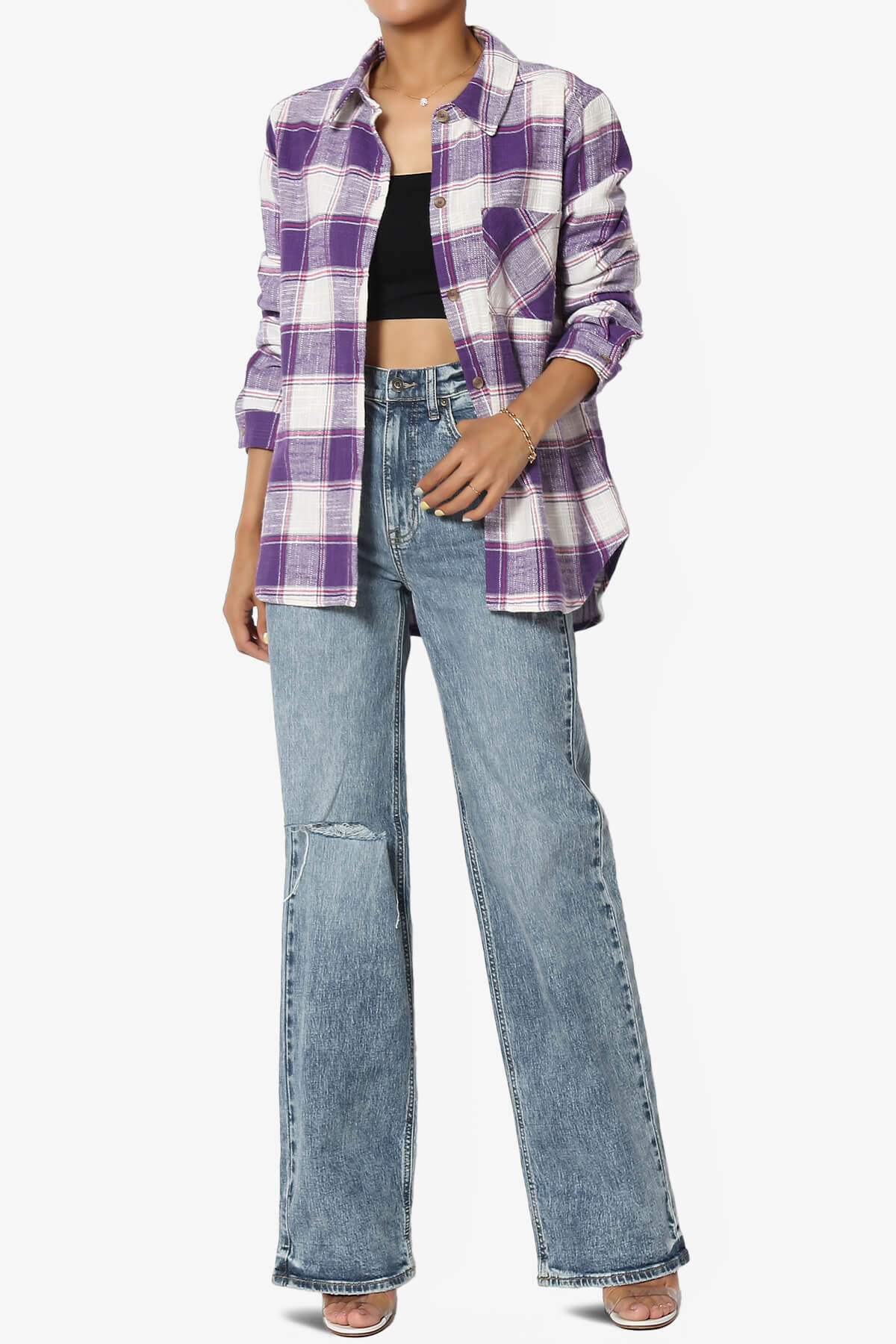 Load image into Gallery viewer, Allegra Plaid Flannel Button Down Shirt VIOLET_6
