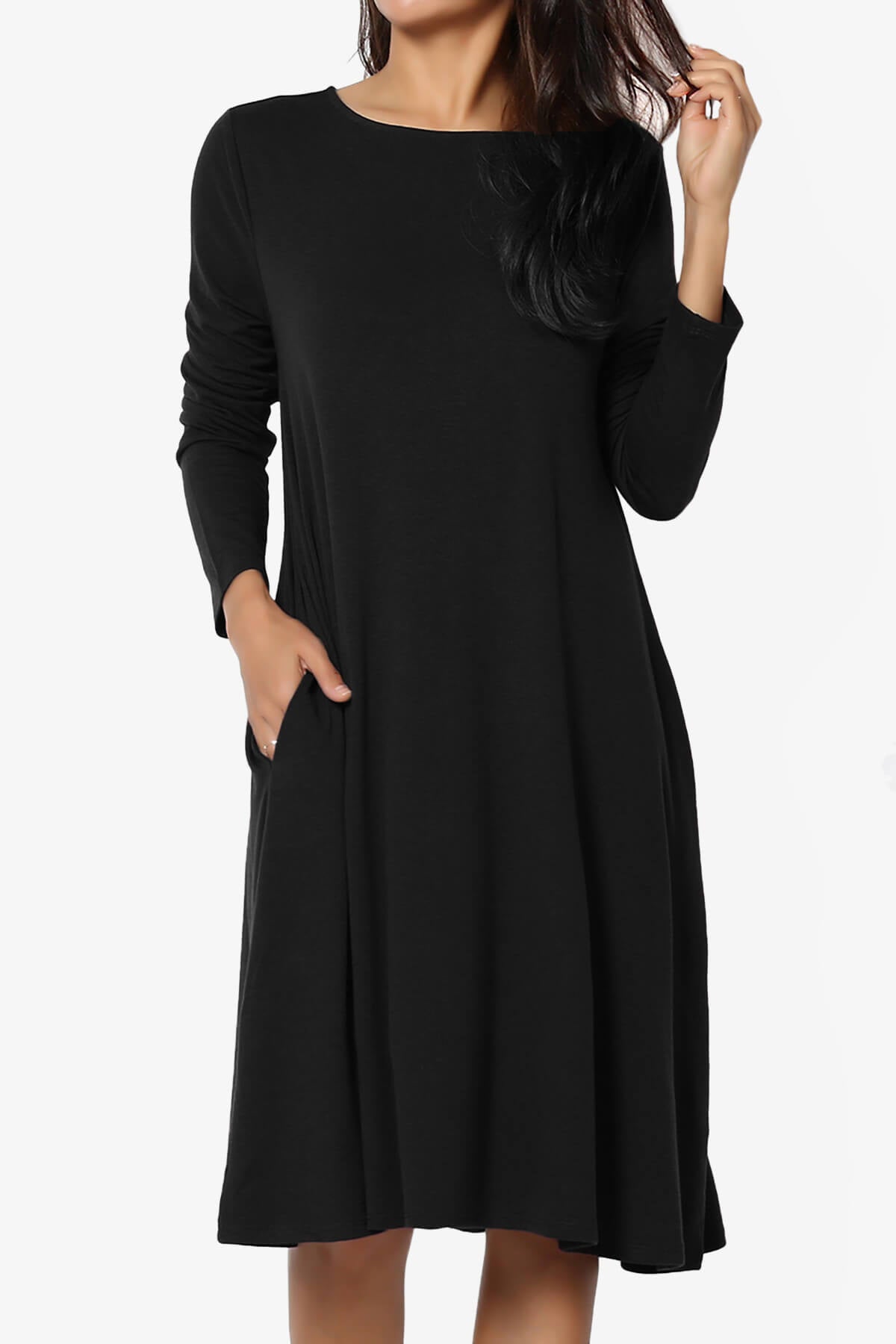 Load image into Gallery viewer, Allie Long Sleeve Jersey A-Line Dress BLACK_1
