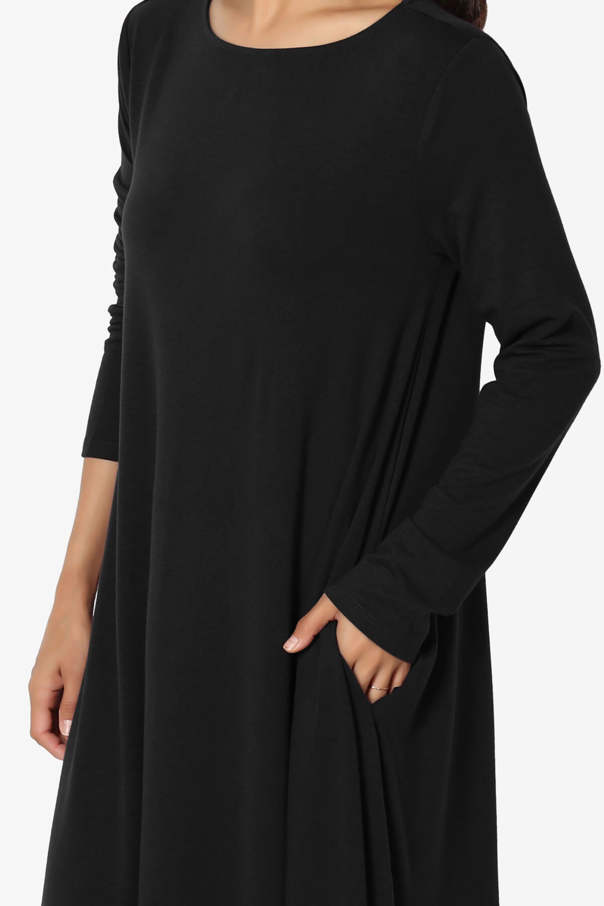Allie Long Sleeve Jersey A-Line Dress BLACK_5