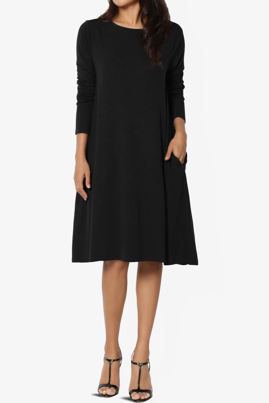 Allie Long Sleeve Jersey A-Line Dress BLACK_6