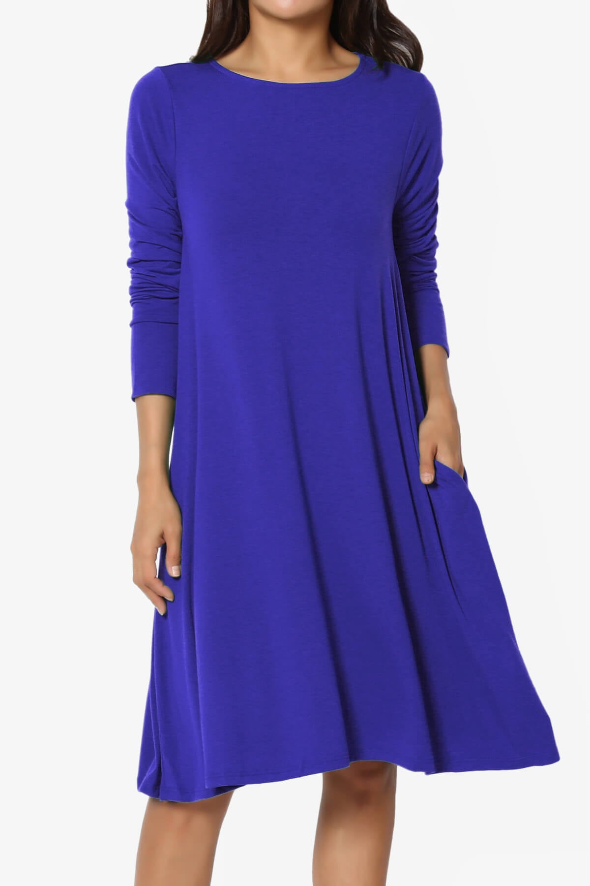 Allie Long Sleeve Jersey A-Line Dress BRIGHT BLUE_1
