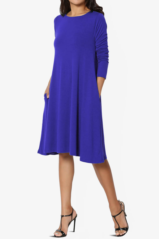 Allie Long Sleeve Jersey A-Line Dress BRIGHT BLUE_3