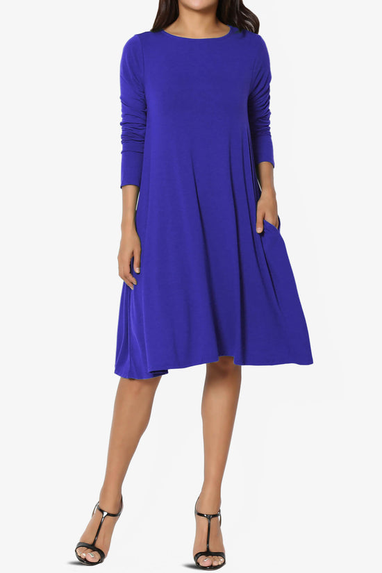 Allie Long Sleeve Jersey A-Line Dress BRIGHT BLUE_6