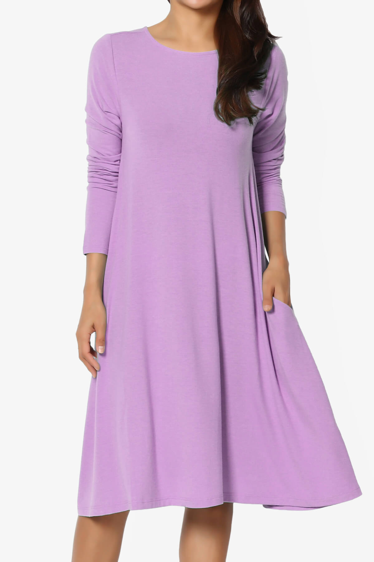 Load image into Gallery viewer, Allie Long Sleeve Jersey A-Line Dress BRIGHT LAVENDER_1
