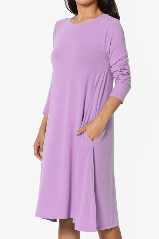 Load image into Gallery viewer, Allie Long Sleeve Jersey A-Line Dress BRIGHT LAVENDER_3
