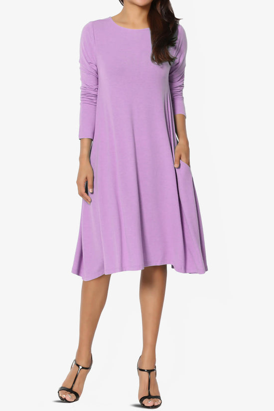 Load image into Gallery viewer, Allie Long Sleeve Jersey A-Line Dress BRIGHT LAVENDER_6
