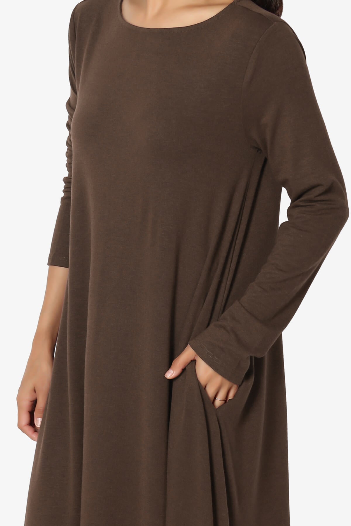 Load image into Gallery viewer, Allie Long Sleeve Jersey A-Line Dress BROWN_5
