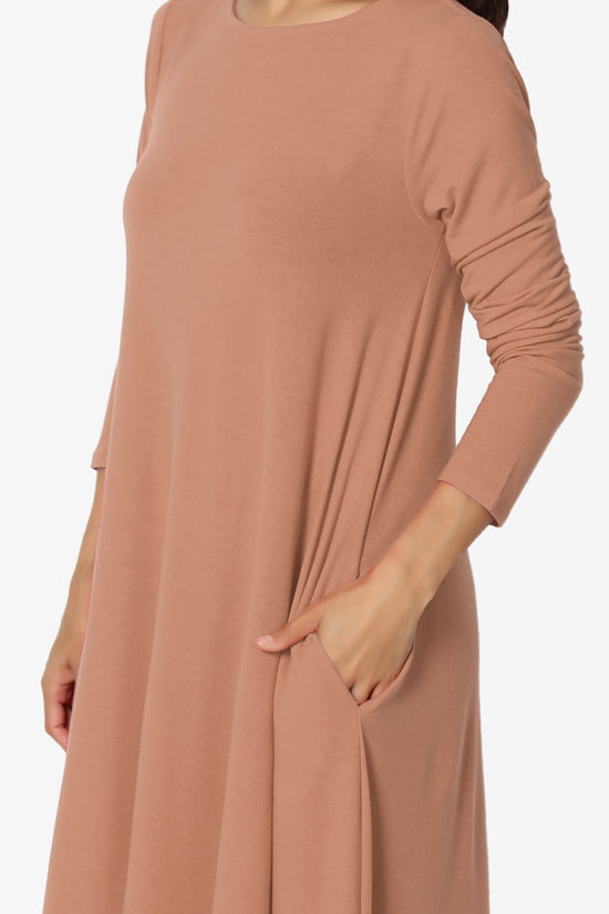 Load image into Gallery viewer, Allie Long Sleeve Jersey A-Line Dress CAMEL_5
