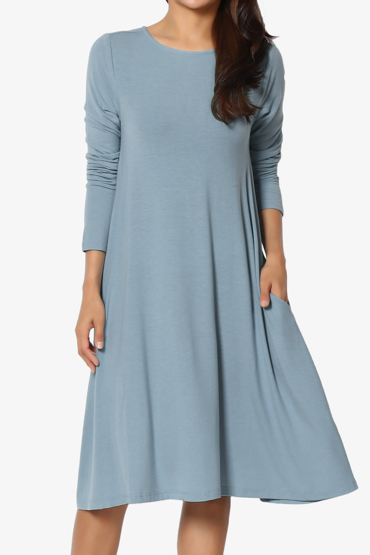 Load image into Gallery viewer, Allie Long Sleeve Jersey A-Line Dress CEMENT_1
