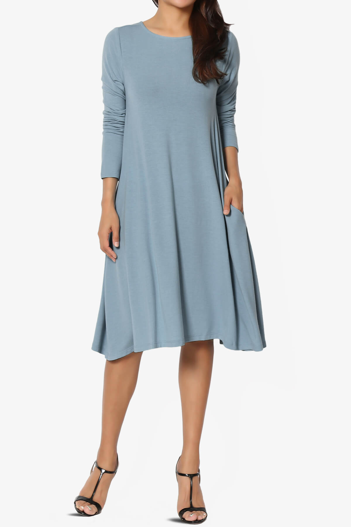 Load image into Gallery viewer, Allie Long Sleeve Jersey A-Line Dress CEMENT_6
