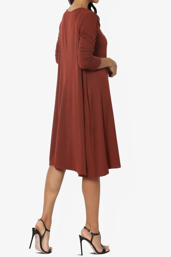 Load image into Gallery viewer, Allie Long Sleeve Jersey A-Line Dress DARK RUST_4
