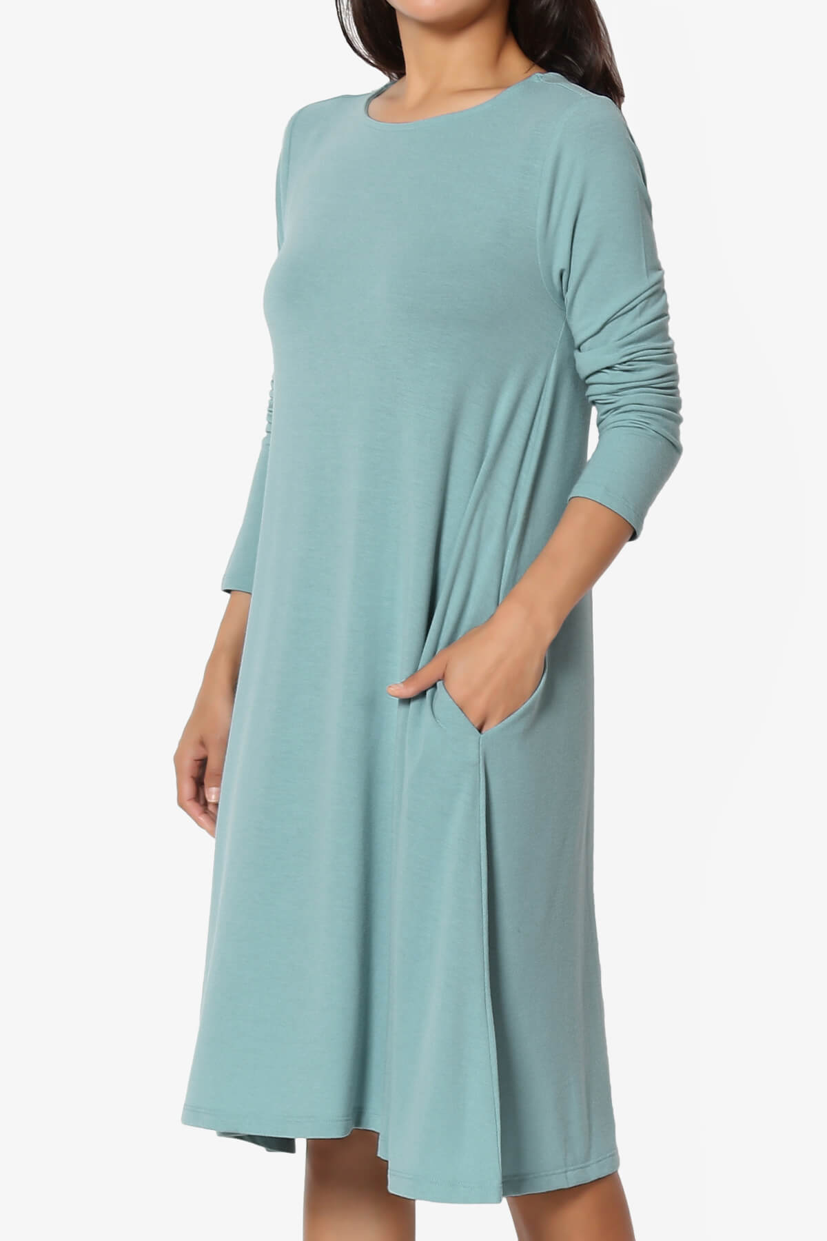 Load image into Gallery viewer, Allie Long Sleeve Jersey A-Line Dress DUSTY BLUE_3
