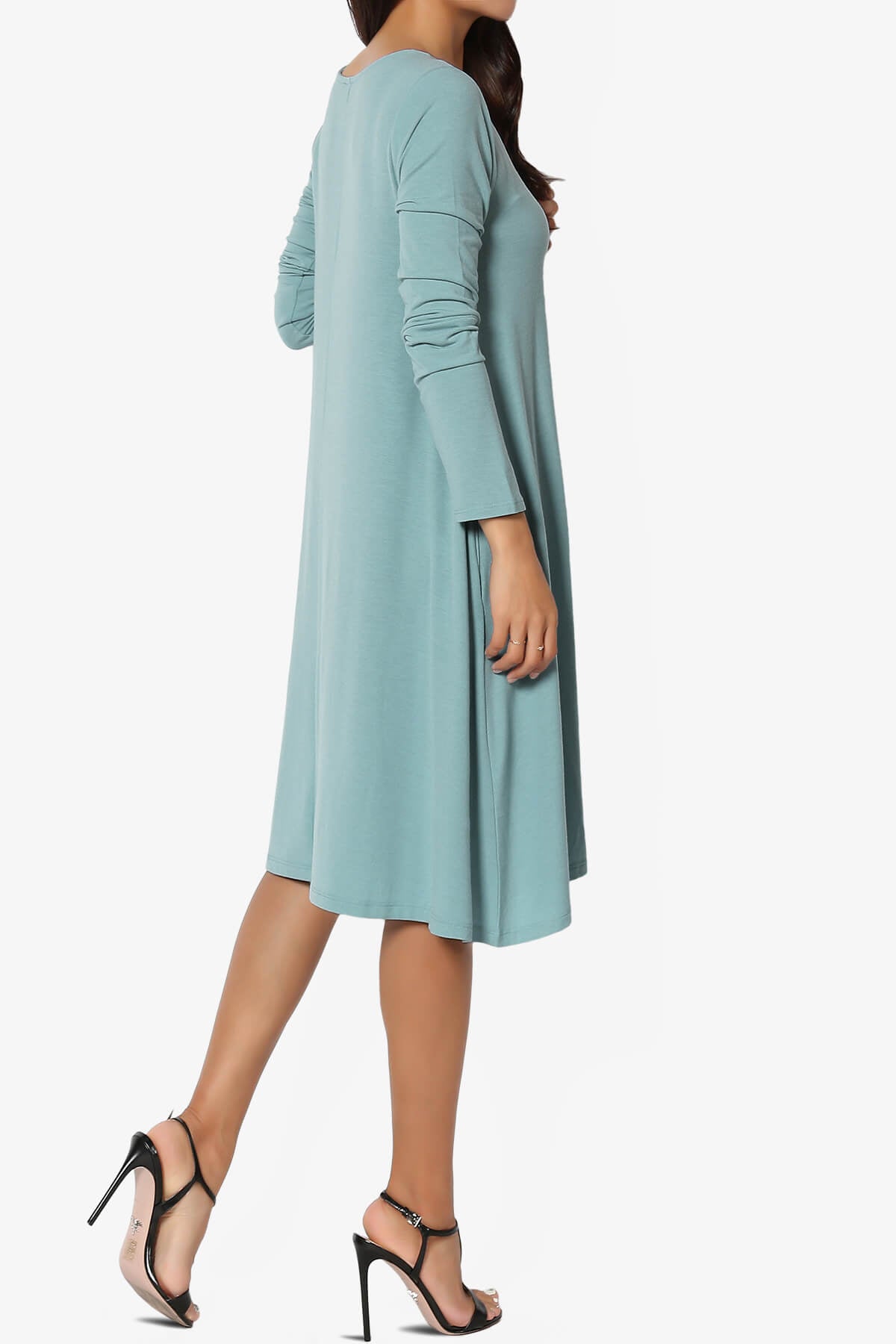 Allie Long Sleeve Jersey A-Line Dress DUSTY BLUE_4