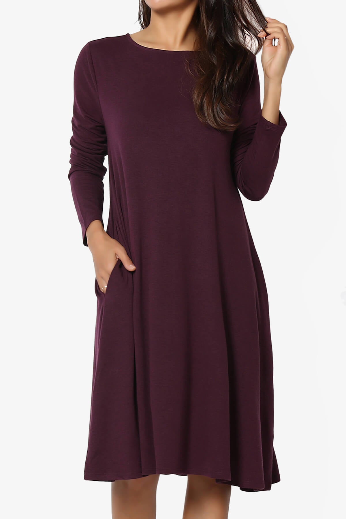 Load image into Gallery viewer, Allie Long Sleeve Jersey A-Line Dress DUSTY PLUM_1
