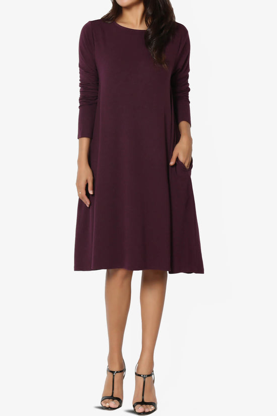 Load image into Gallery viewer, Allie Long Sleeve Jersey A-Line Dress DUSTY PLUM_6
