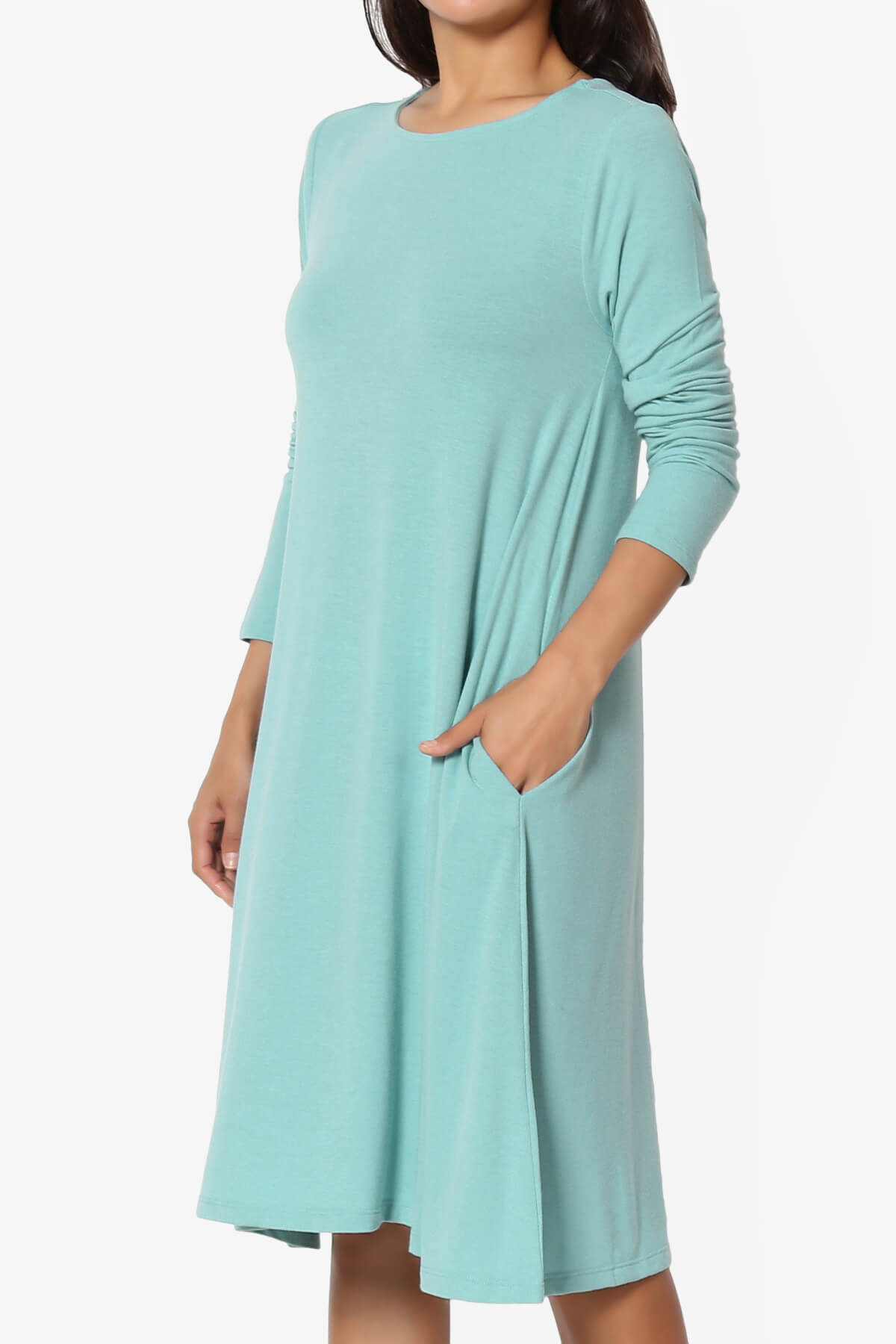Load image into Gallery viewer, Allie Long Sleeve Jersey A-Line Dress DUSTY TEAL_3
