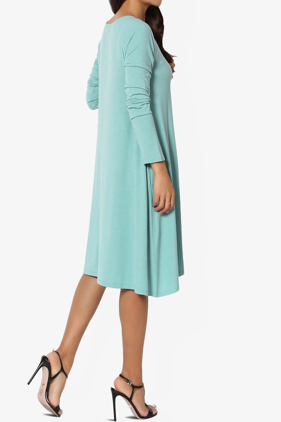 Load image into Gallery viewer, Allie Long Sleeve Jersey A-Line Dress DUSTY TEAL_4

