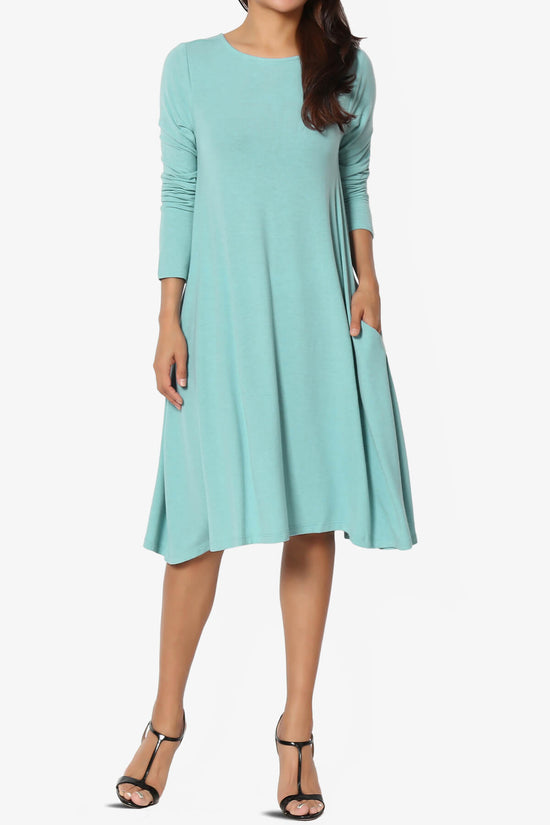 Load image into Gallery viewer, Allie Long Sleeve Jersey A-Line Dress DUSTY TEAL_6
