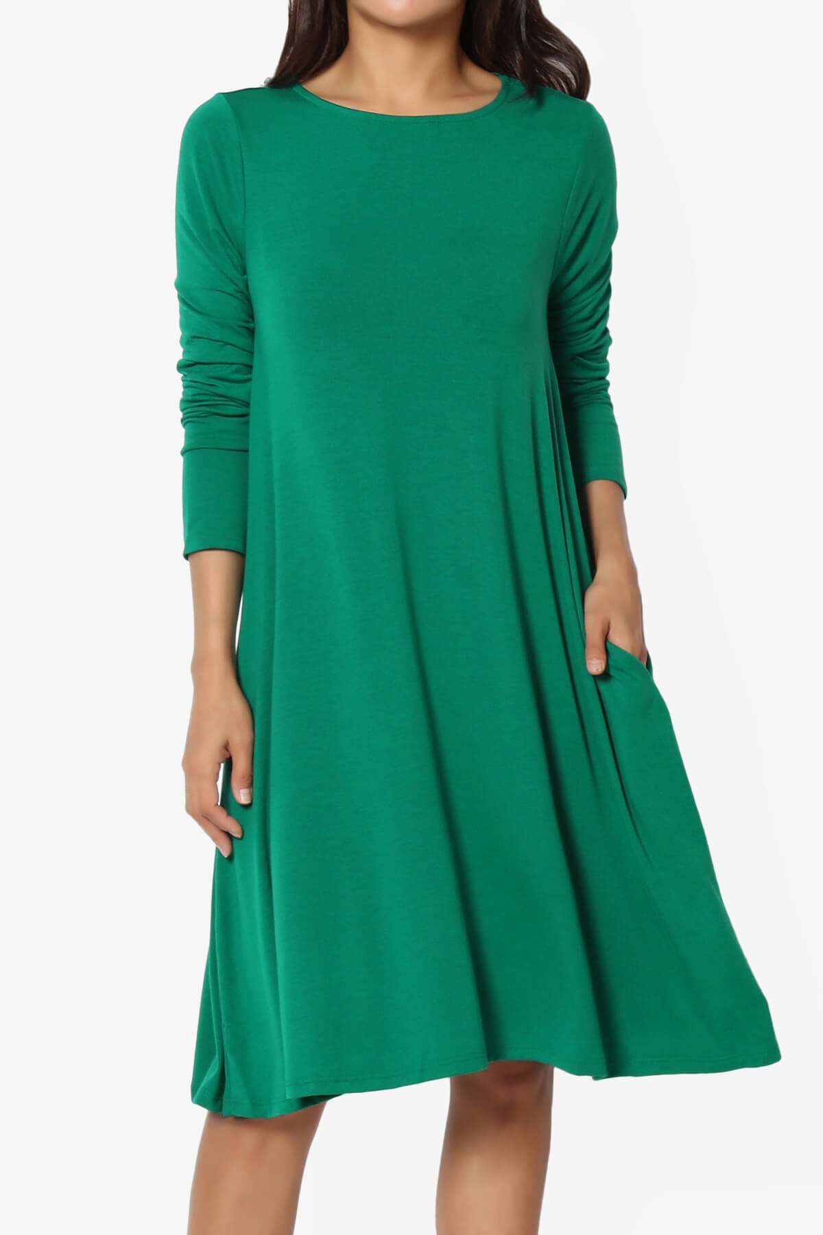 Allie Long Sleeve Jersey A-Line Dress FOREST GREEN_1