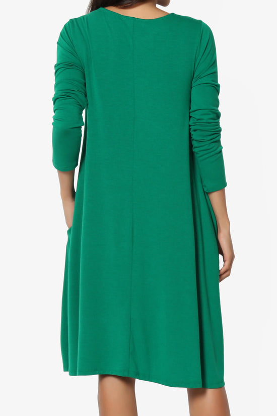 Load image into Gallery viewer, Allie Long Sleeve Jersey A-Line Dress FOREST GREEN_2
