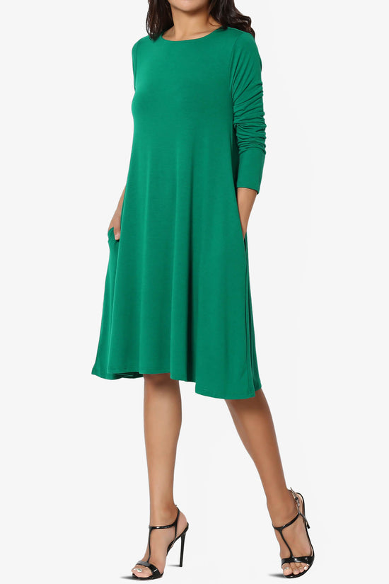 Allie Long Sleeve Jersey A-Line Dress FOREST GREEN_3