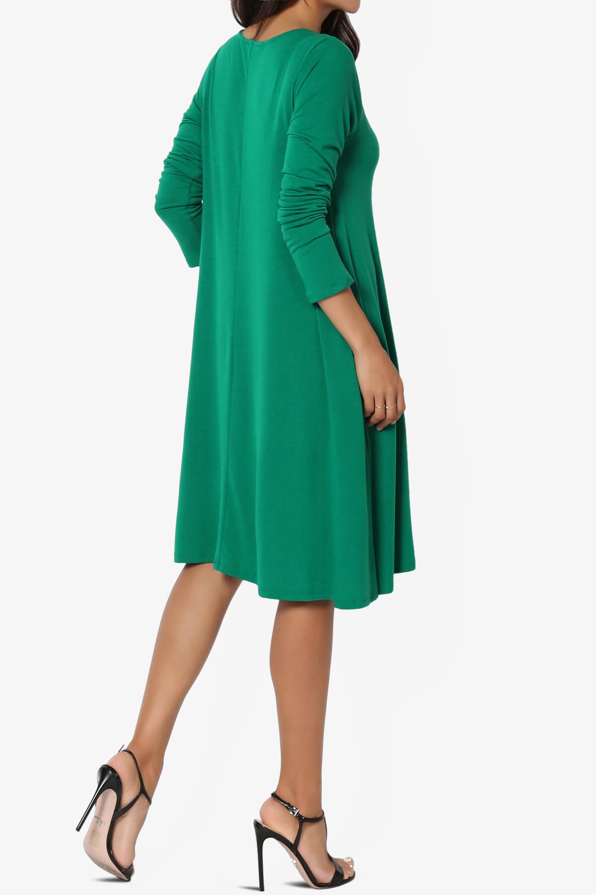 Allie Long Sleeve Jersey A-Line Dress FOREST GREEN_4