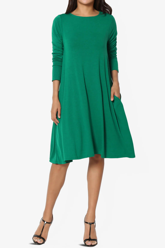 Load image into Gallery viewer, Allie Long Sleeve Jersey A-Line Dress FOREST GREEN_6
