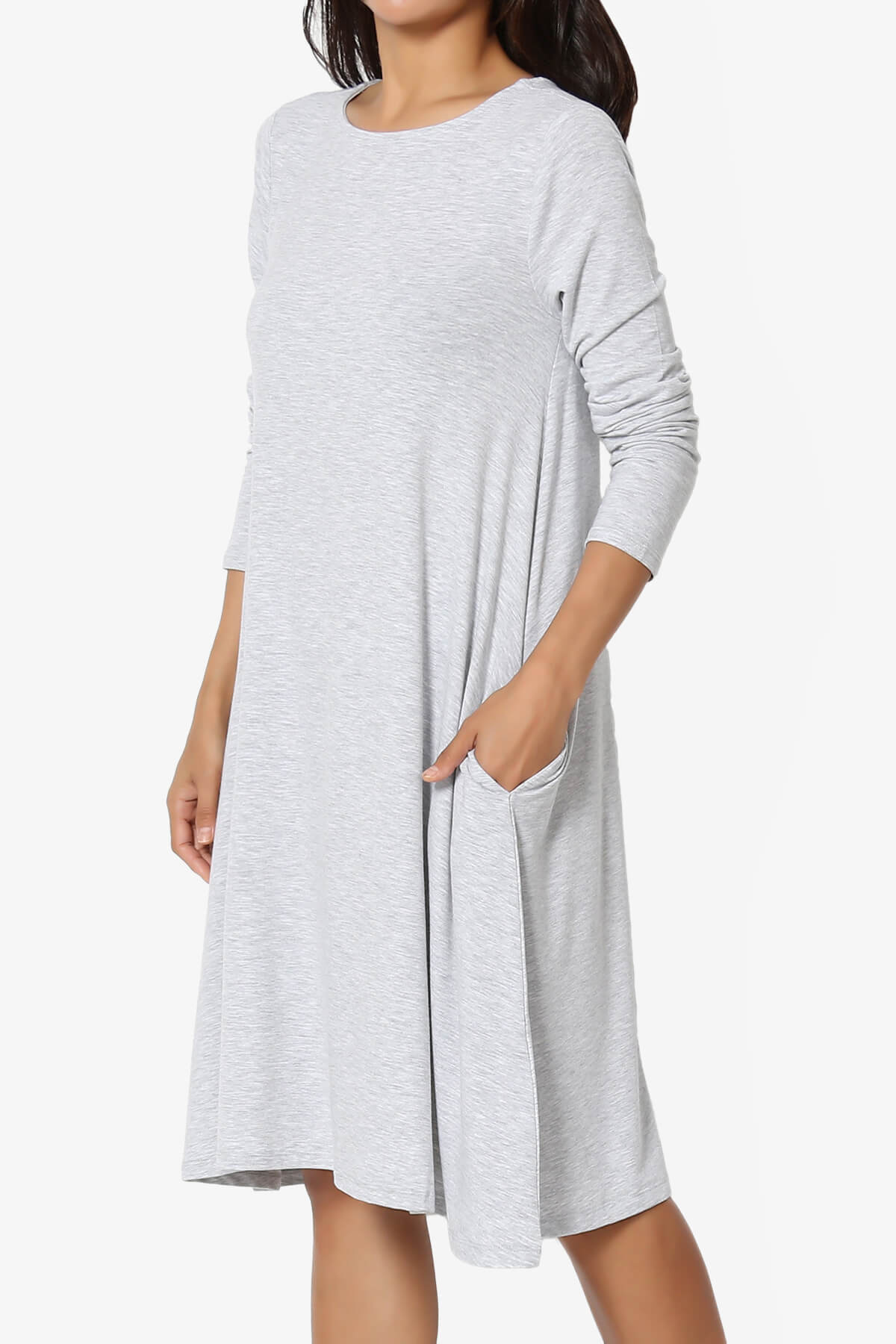 Load image into Gallery viewer, Allie Long Sleeve Jersey A-Line Dress HEATHER GREY_3
