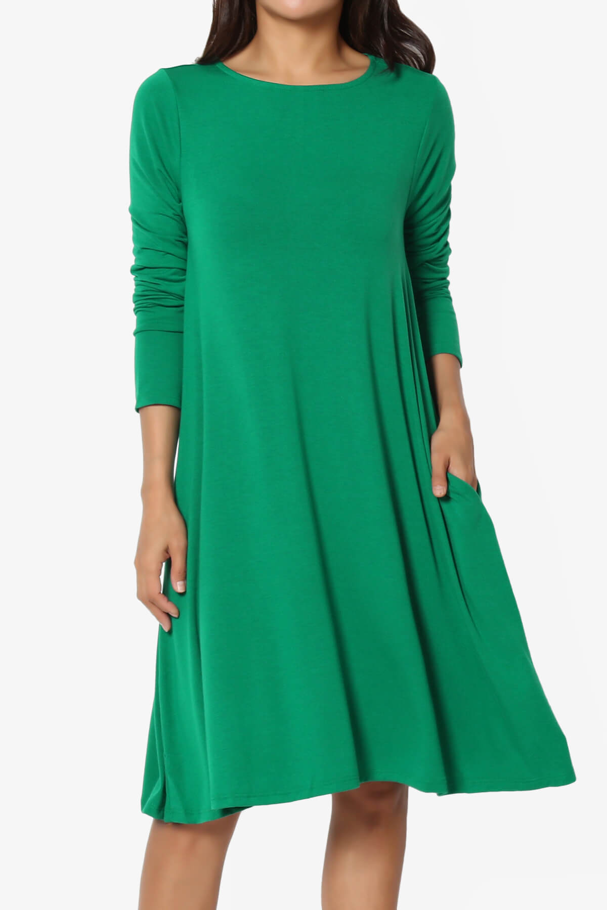 Load image into Gallery viewer, Allie Long Sleeve Jersey A-Line Dress KELLY GREEN_1

