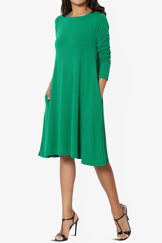 Allie Long Sleeve Jersey A-Line Dress KELLY GREEN_3
