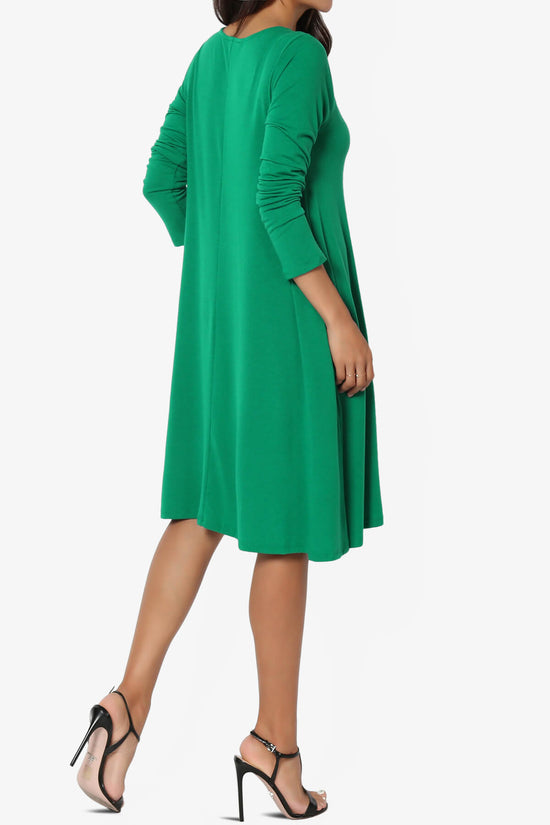 Allie Long Sleeve Jersey A-Line Dress KELLY GREEN_4