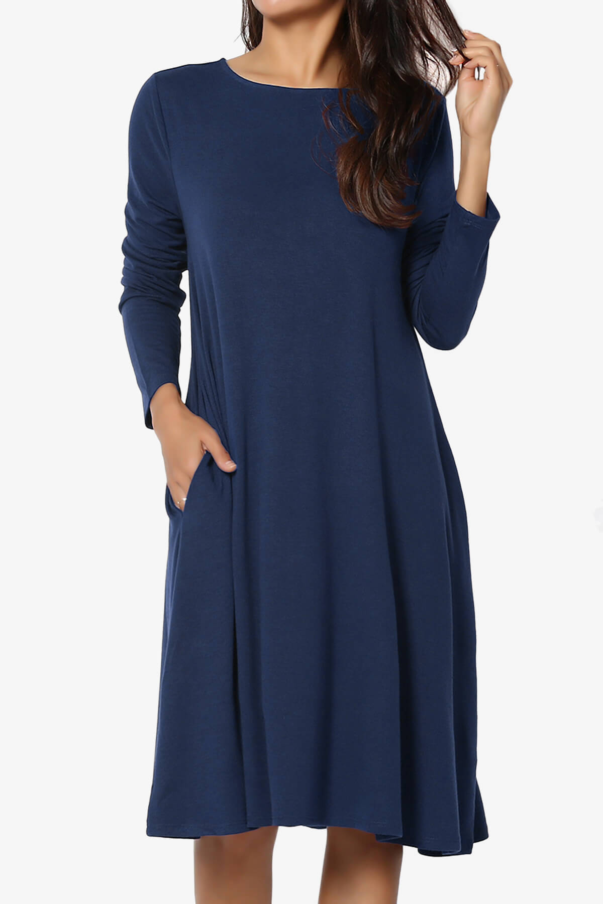 Load image into Gallery viewer, Allie Long Sleeve Jersey A-Line Dress LIGHT NAVY_1
