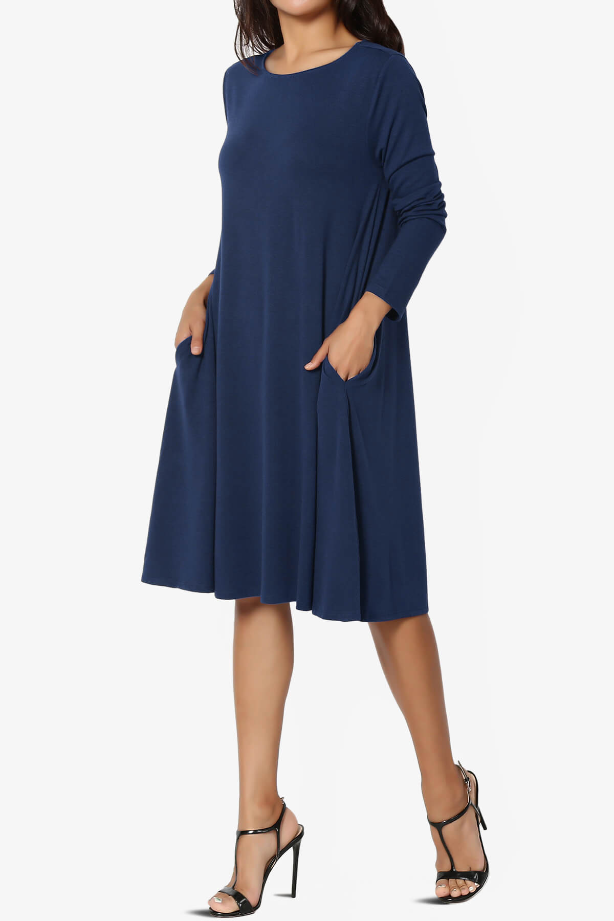 Load image into Gallery viewer, Allie Long Sleeve Jersey A-Line Dress LIGHT NAVY_3
